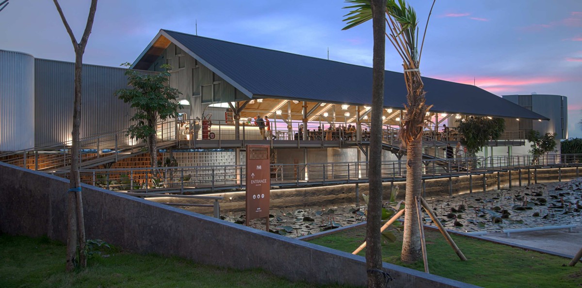 Dusk light exterior view of PADI Rest Area by MIV Architects