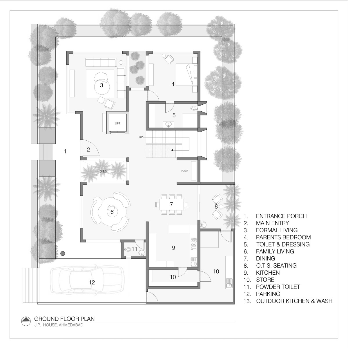 Ground Floor Plan of J.P. House by Utsav Patel Architects