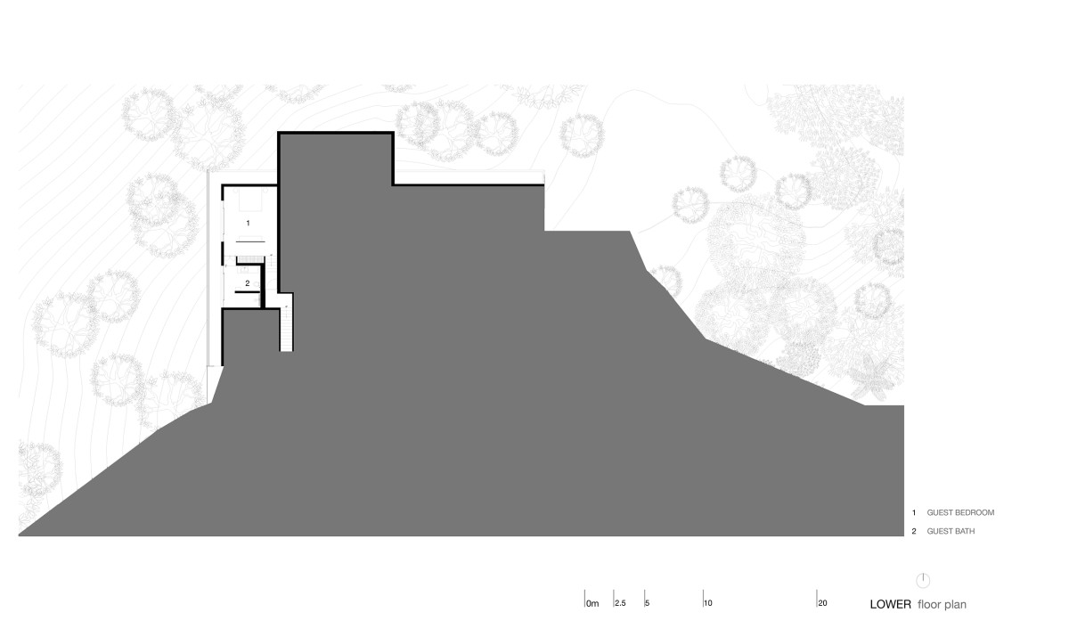 Lower Level Plan of The House Cast in Liquid Stone by SPASM Design Architects